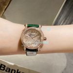 Replica Chopard Happy Sport Floating Diamonds Watch Rose Gold Diamond Case Green Leather Strap